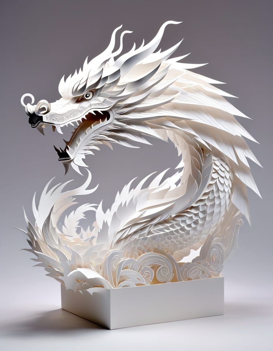 Translucent Kirigami Chinese Dragon on Cloud