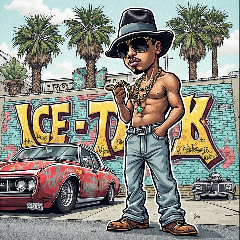 Ice-T in Grayscale Graffiti Art Style