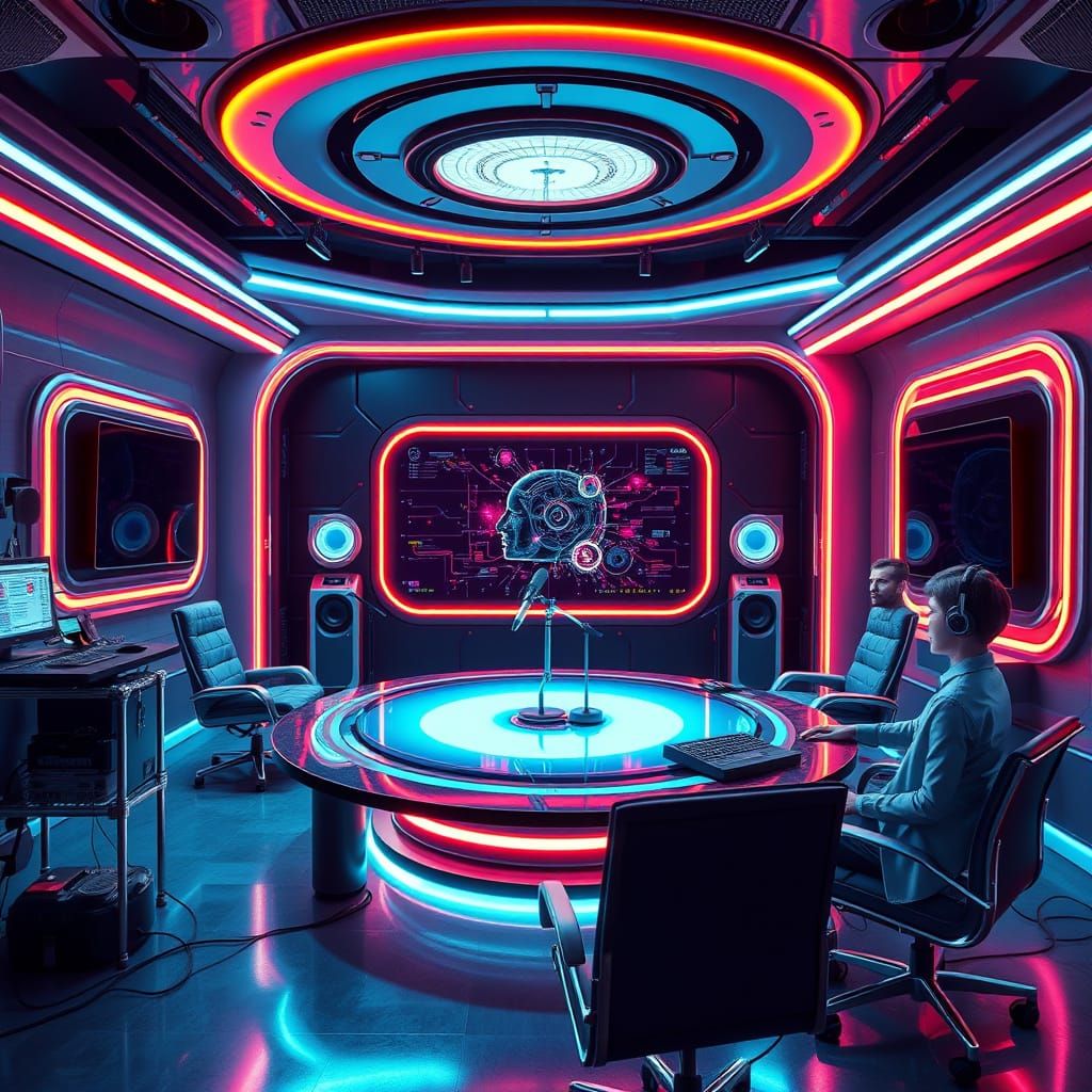 Futuristic Podcast Studio Explores AI's Vast Potential