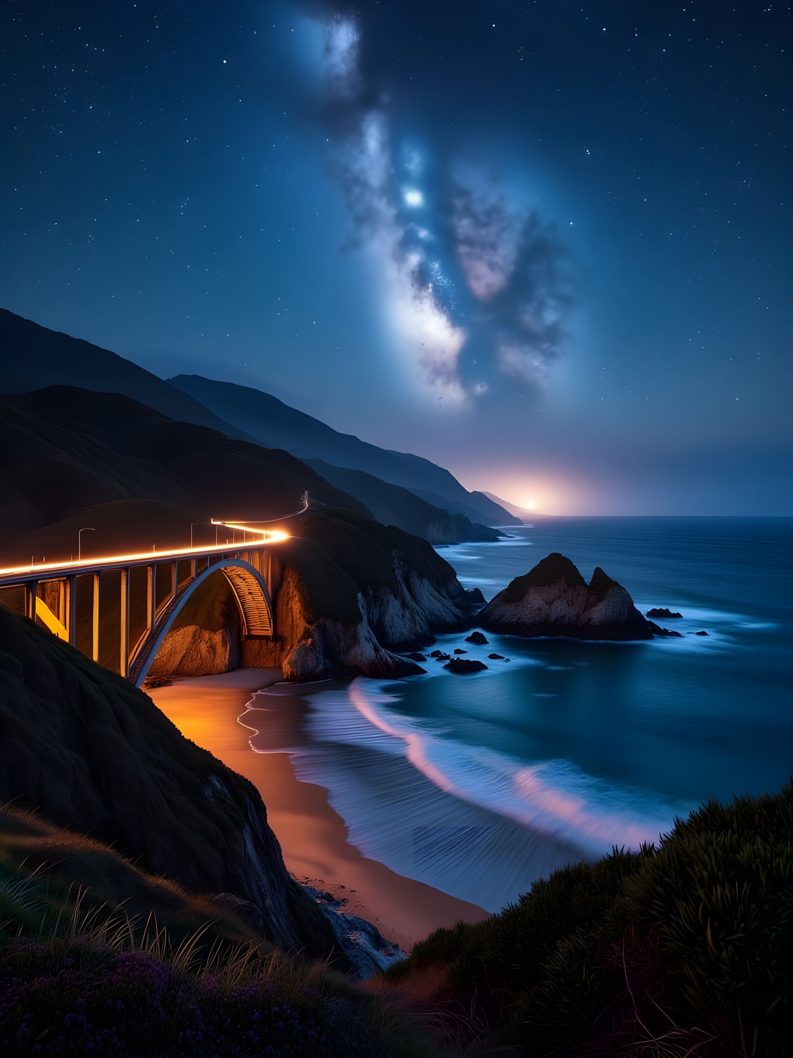A mesmerizing night photo of Big Sur, California, with the M...