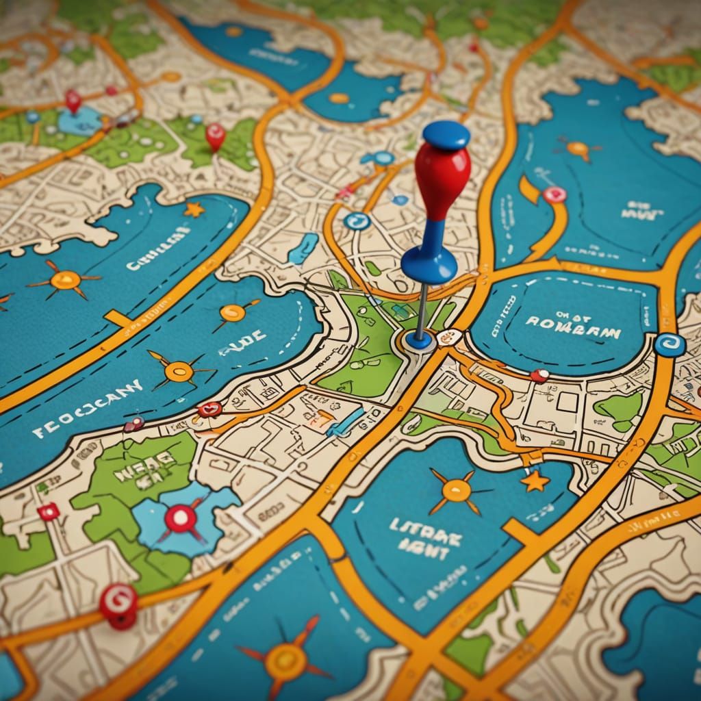 Person Navigates Map in Vibrant Cartoon Style