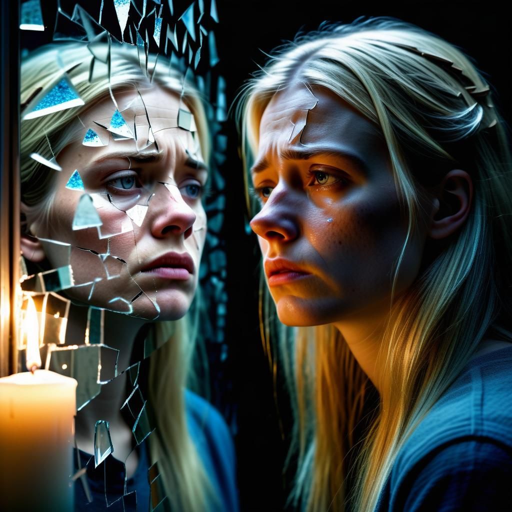 Depressed Woman with Shattered Dreams and Candle