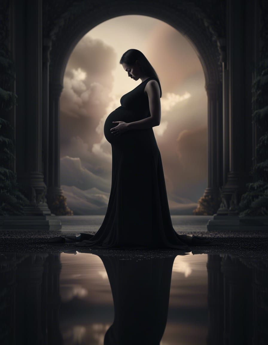 Mourning Pregnant Woman: Dramatic Digital Painting