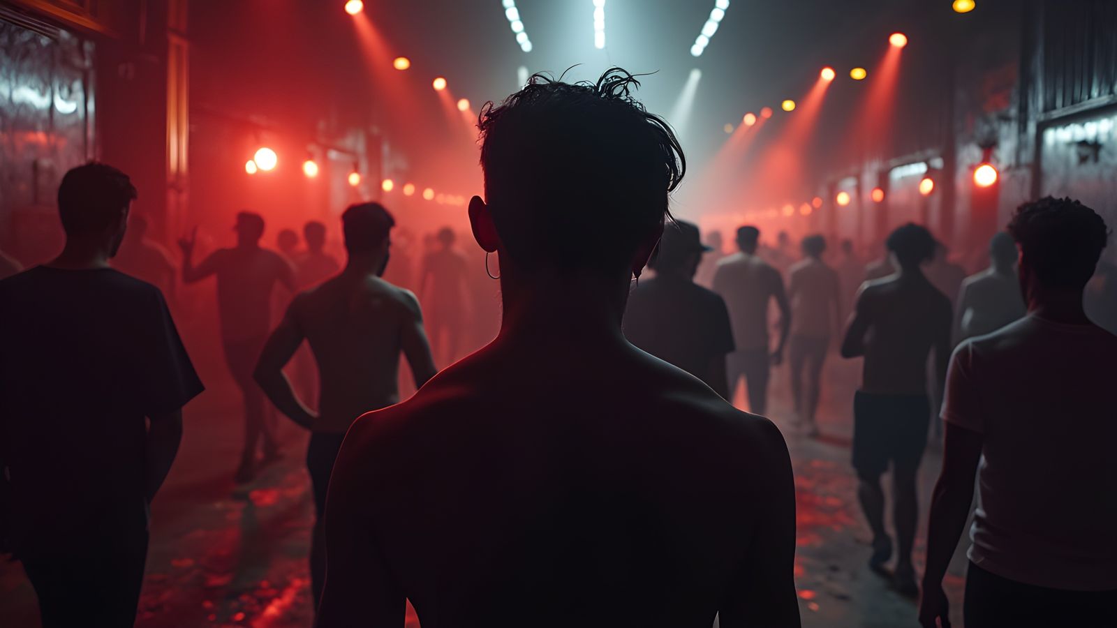 Dynamic Warehouse Rave Scene in Hyperrealism