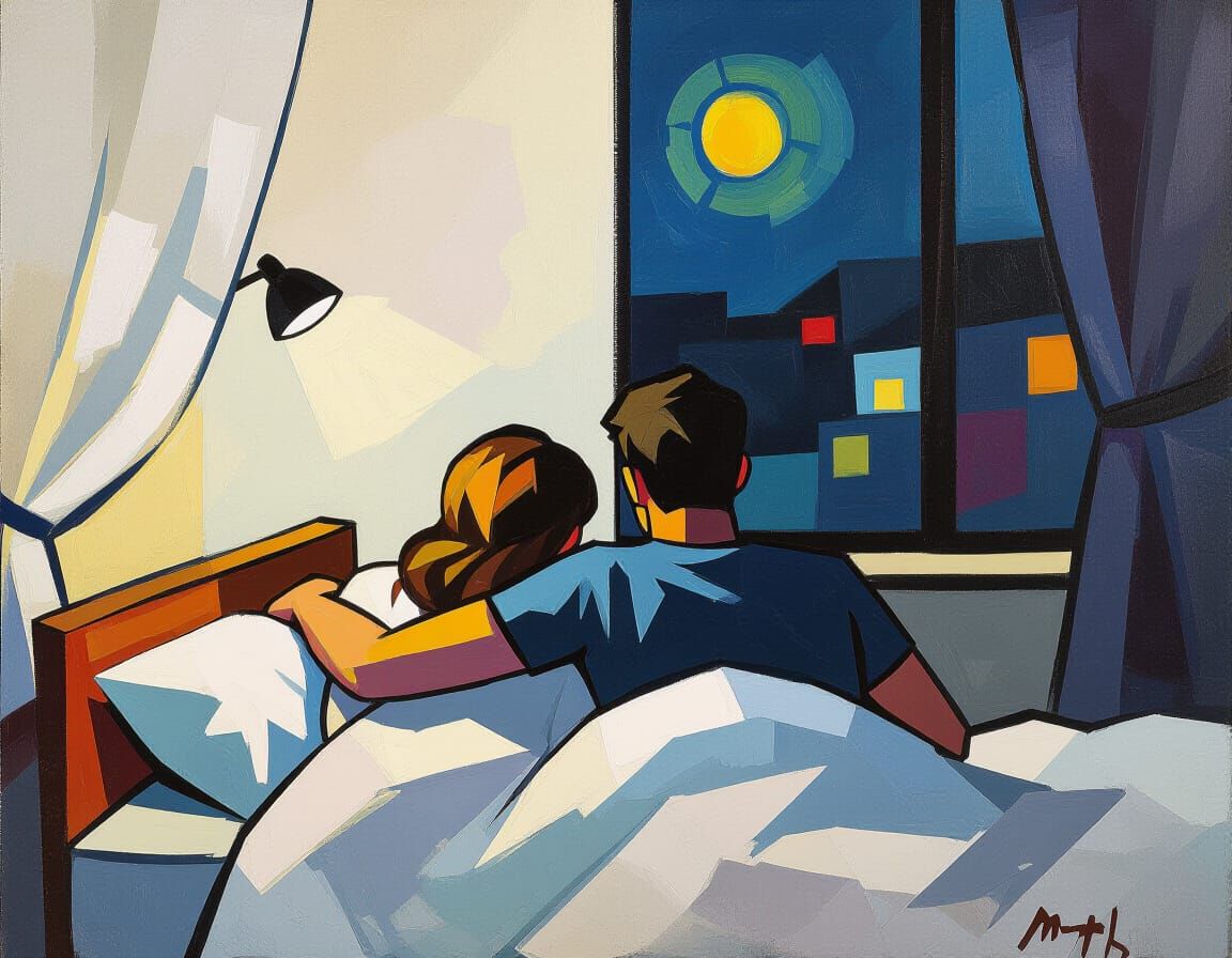 Couple Sleeping in Abstract Expressionist Style