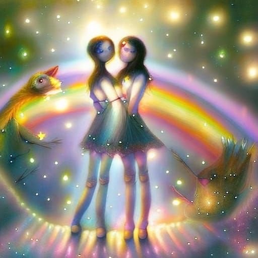 Couple Before Rainbow in Surrealist Portraiture