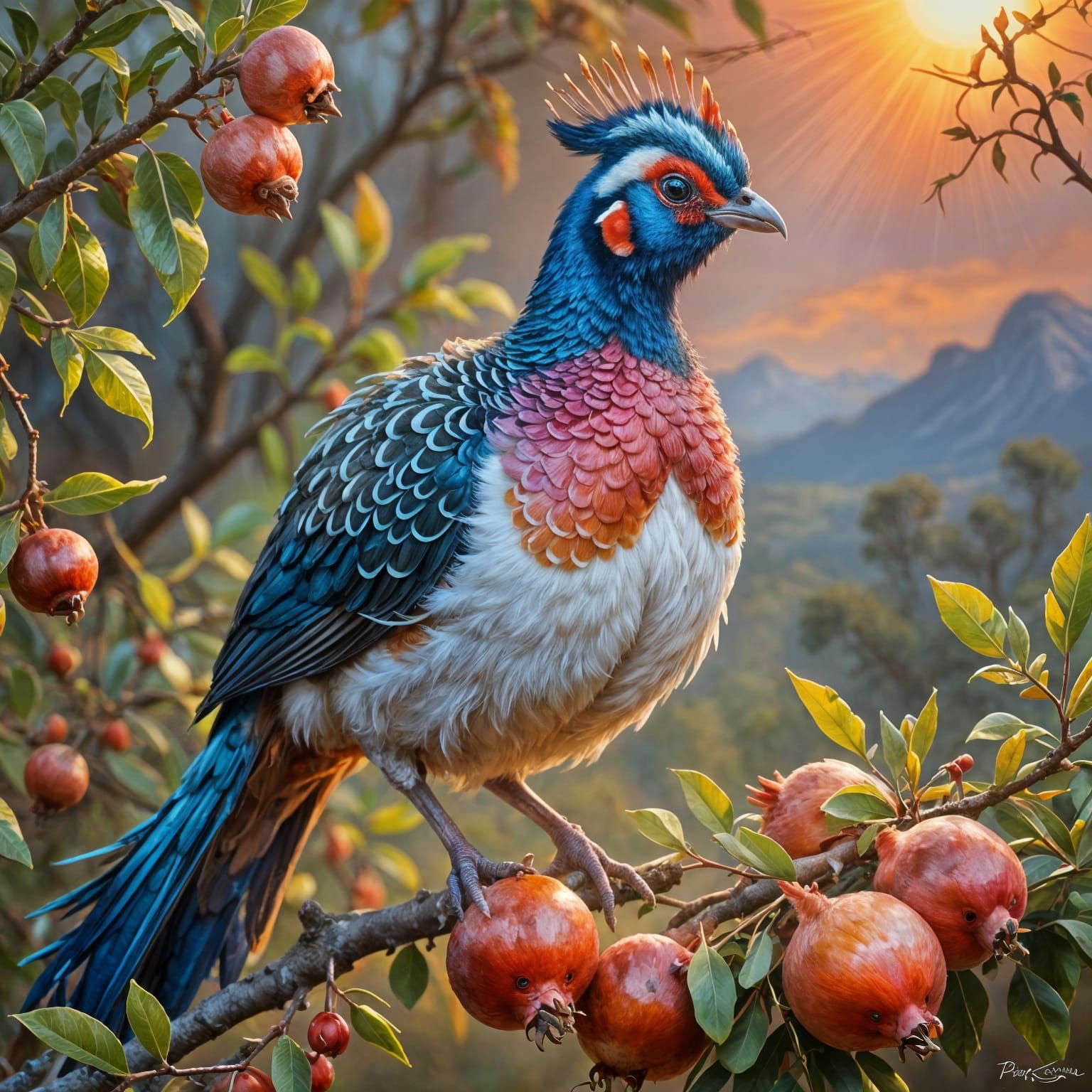 Colorful Pheasant in Mountain Sunset Painting