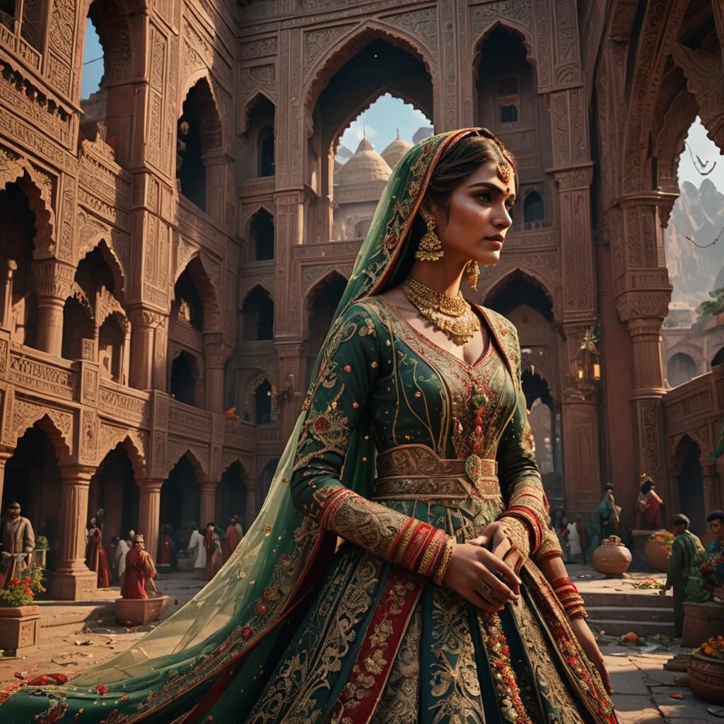 Beautiful Pakistan Bride: Detailed Fantasy Concept Art