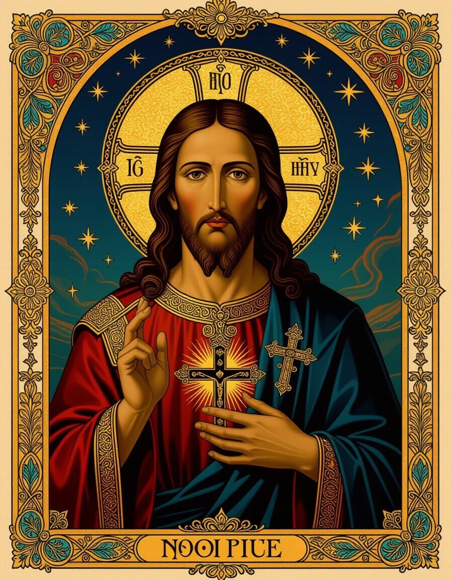 Byzantine Jesus Icon in Ornate Surrealist Style