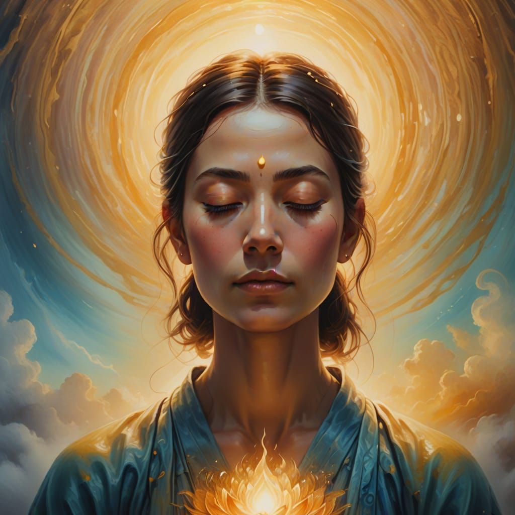 Mystical Meditation in Vibrant Surrealist Oil Painting