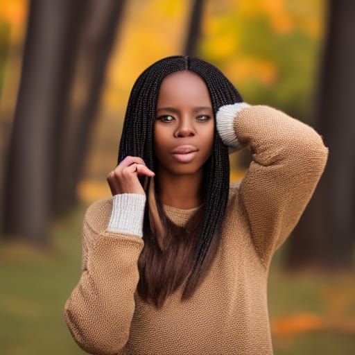 Beautiful Woman in Park Wearing Sweater