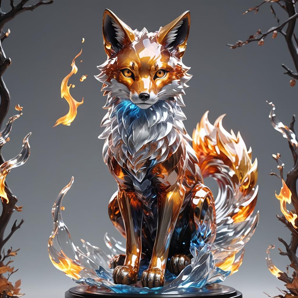 Fiery Fox: A Glass Anime Sculpture