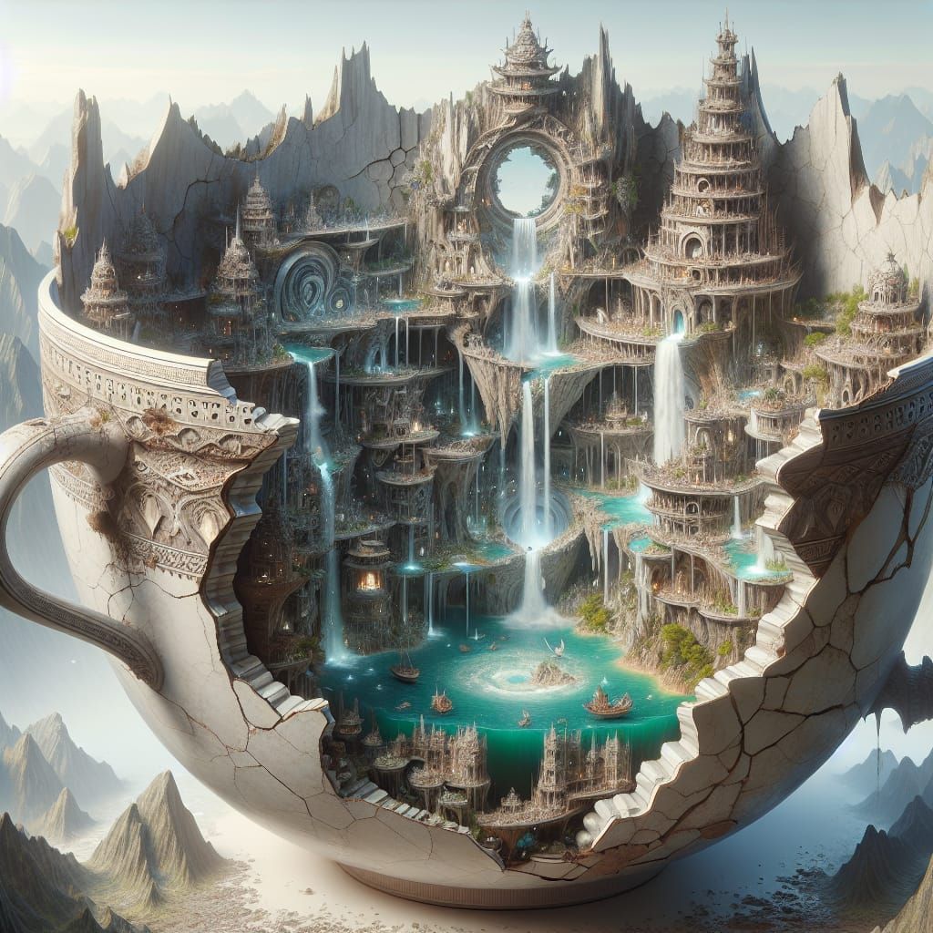 Fantasy Kingdom in a Broken Teacup: Digital Art