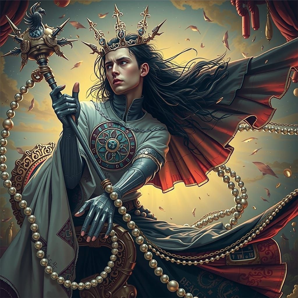 King on Throne in Dystopian Cyberpunk Style