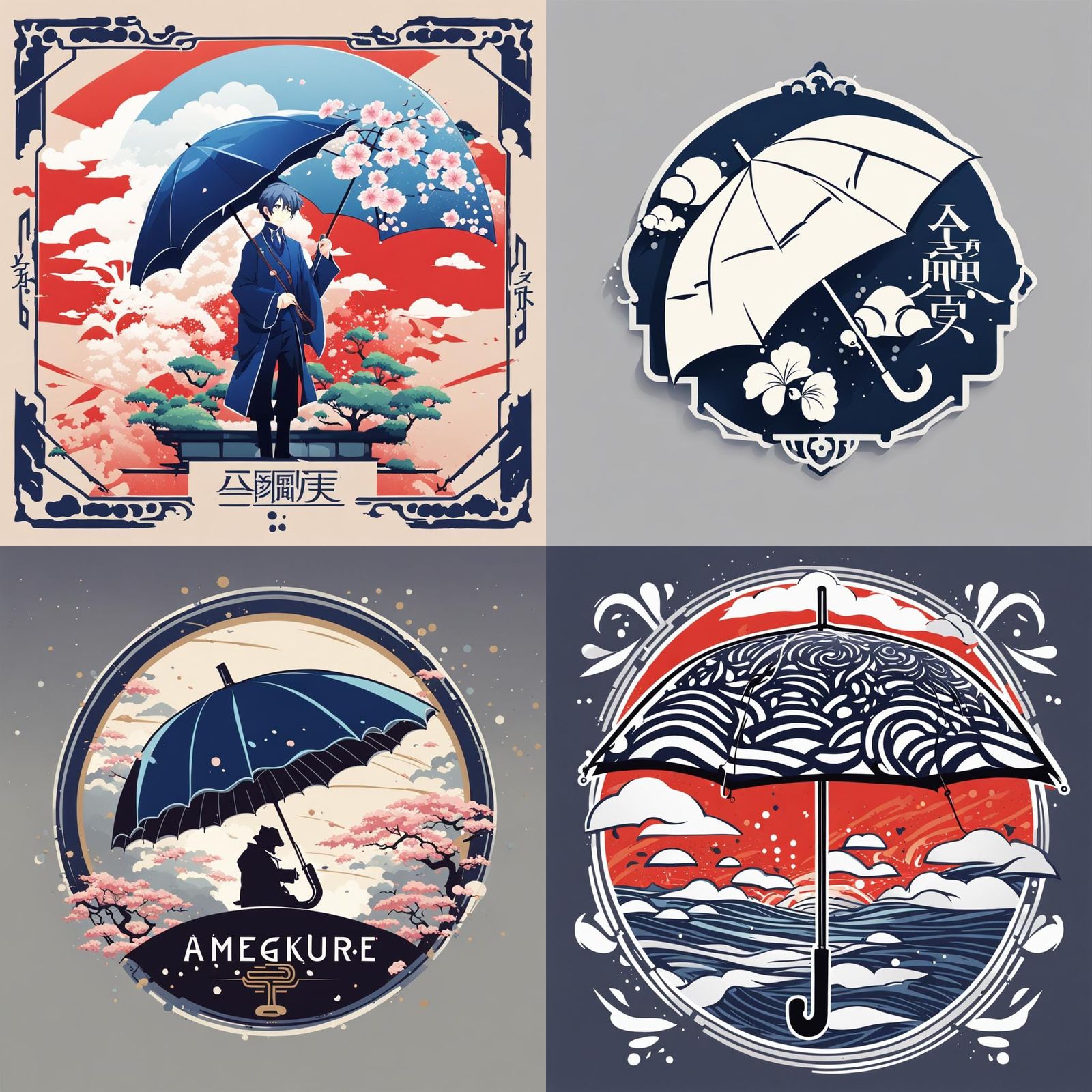 Amegakure Logo with Umbrella Symbol in Anime Style