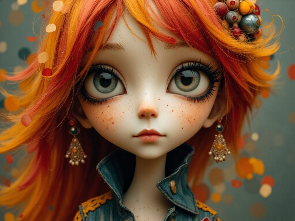 Ethereal Gypsy Punk Portrait with Wild Red Hair