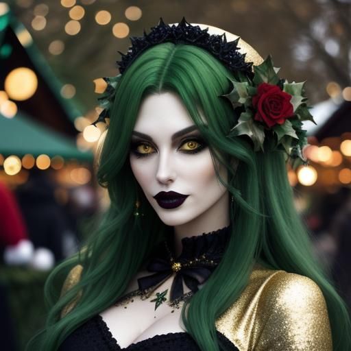 Gothic Christmas Market Scene in Glittering Garden