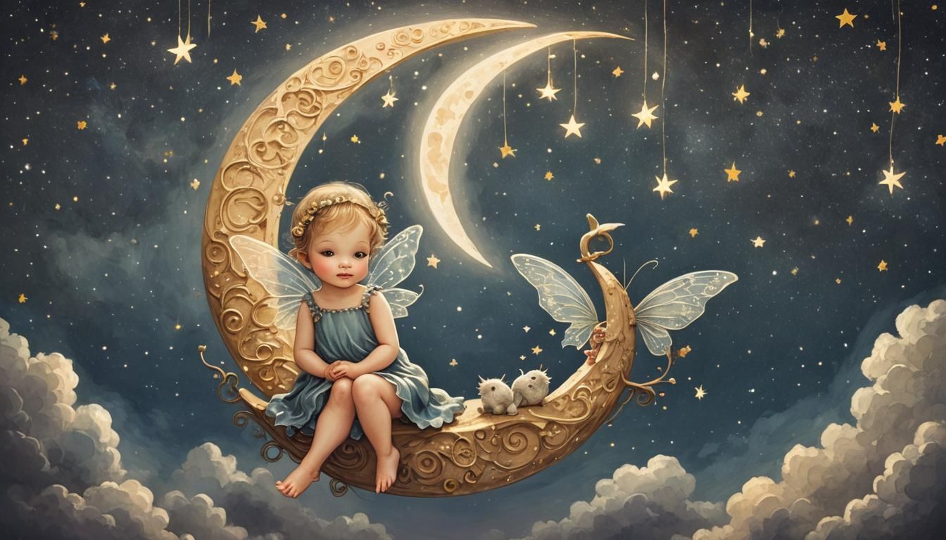 Baby Fairy on the Moonlit Sky