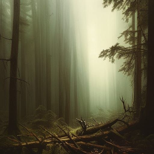 Terrifying Dark Forest with Creepy Figures