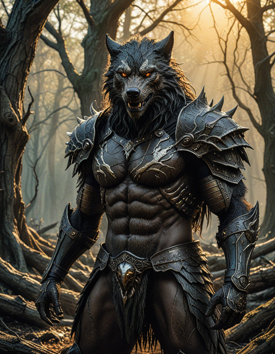 Dark Fantasy Theriocephalic Fury Man Wolf Epic Art
