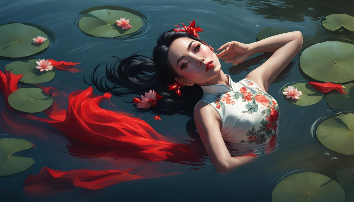 Woman with Horns in Lake: Hyperdetailed Concept Art