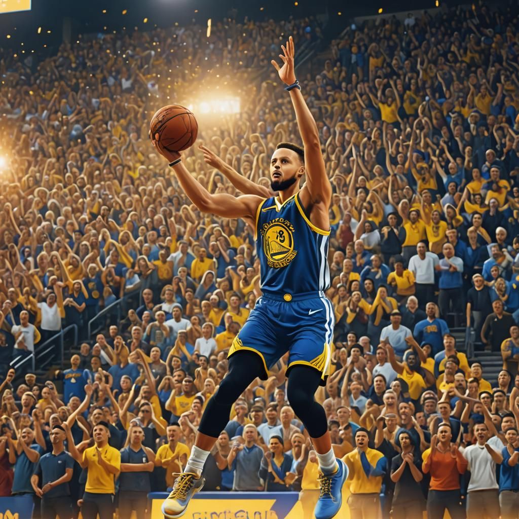 Steph Curry Scores, Cinematic Golden Hour Sports Photo