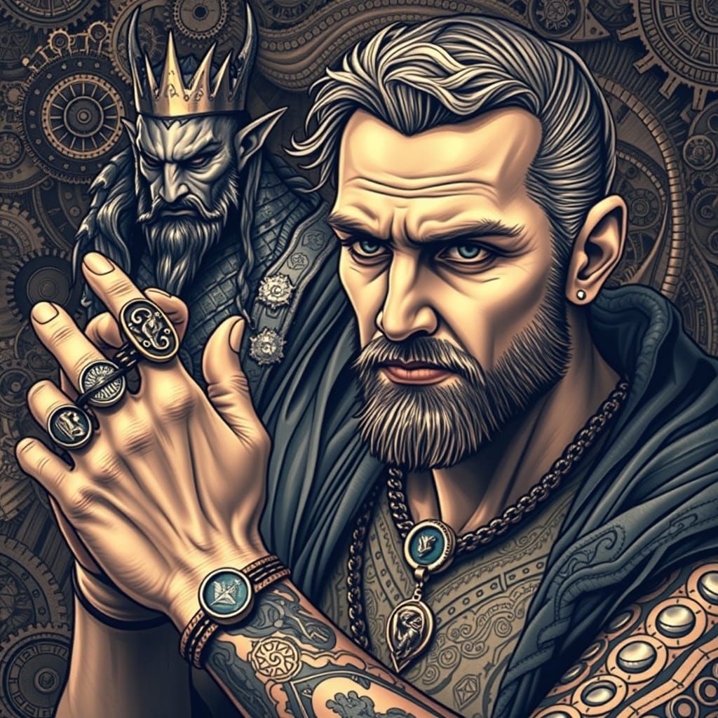 Steampunk Gentleman Weaves Charm Amidst Gears and Machinery