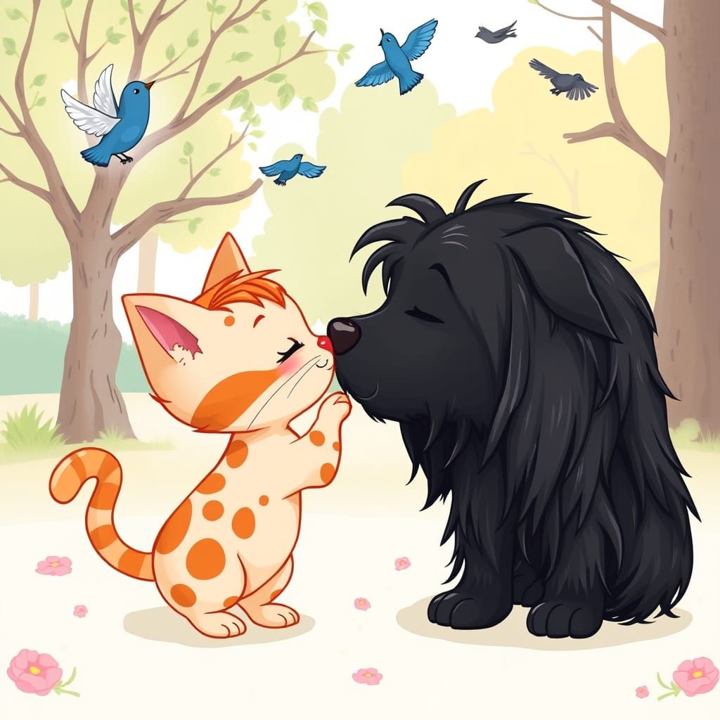 Whimsical Red-Haired Cat Seeks Friendship with Black Dog in ...