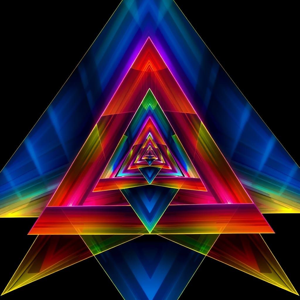 Ethereal Triangular Prism in Multicolored Laser Art