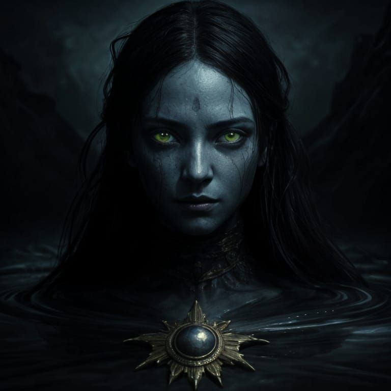 Ethereal Water Djinn: Blue-Skinned Spirit in Gothic Horror S...