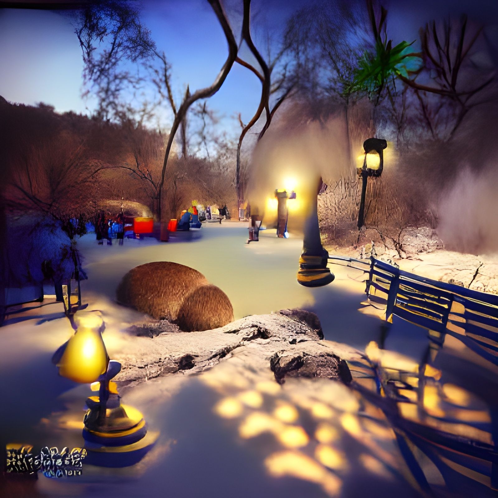 Snowy Night in Central Park: Storybook Illustration
