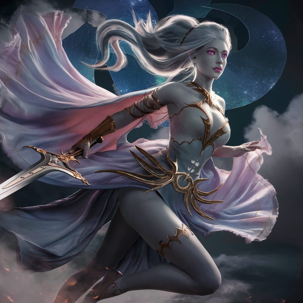 Drow Priestess Leaping into the Night Sky