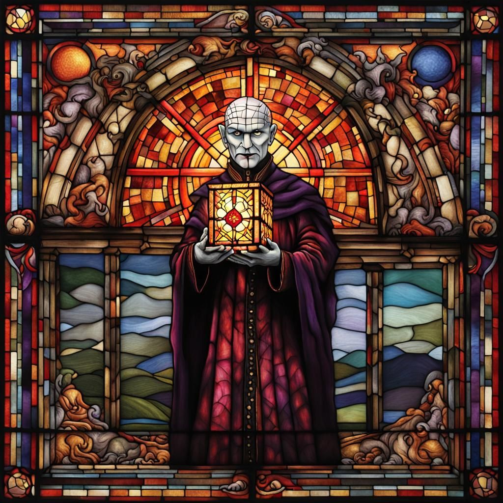 Pinhead as Satanic Priest in Stained Glass