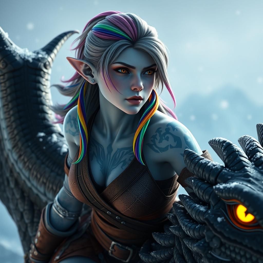 Elf Warrior on Ice Dragon: 3D Game Art