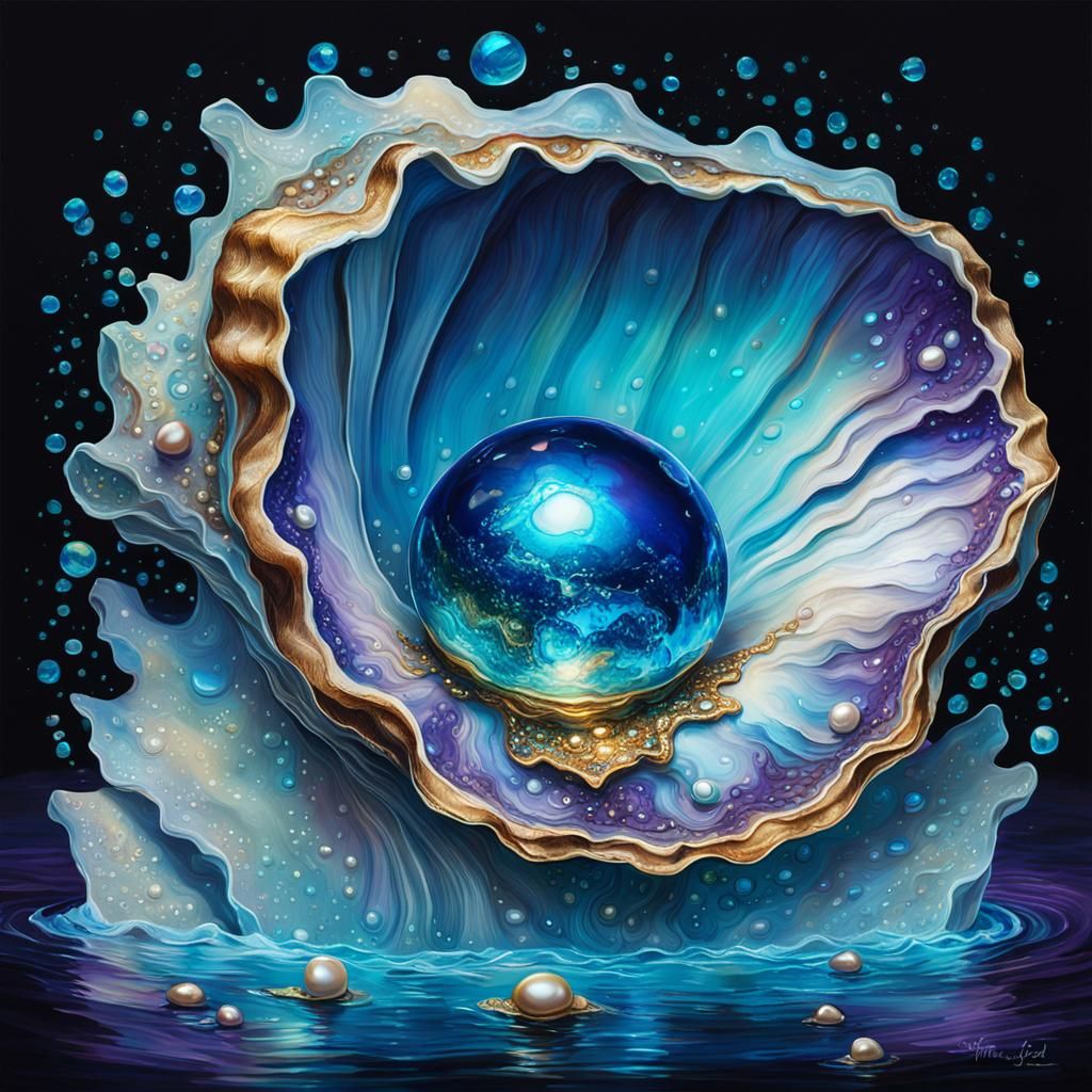 Bioluminescent Pearl Globe in Oyster Shell: Fantasy Realism