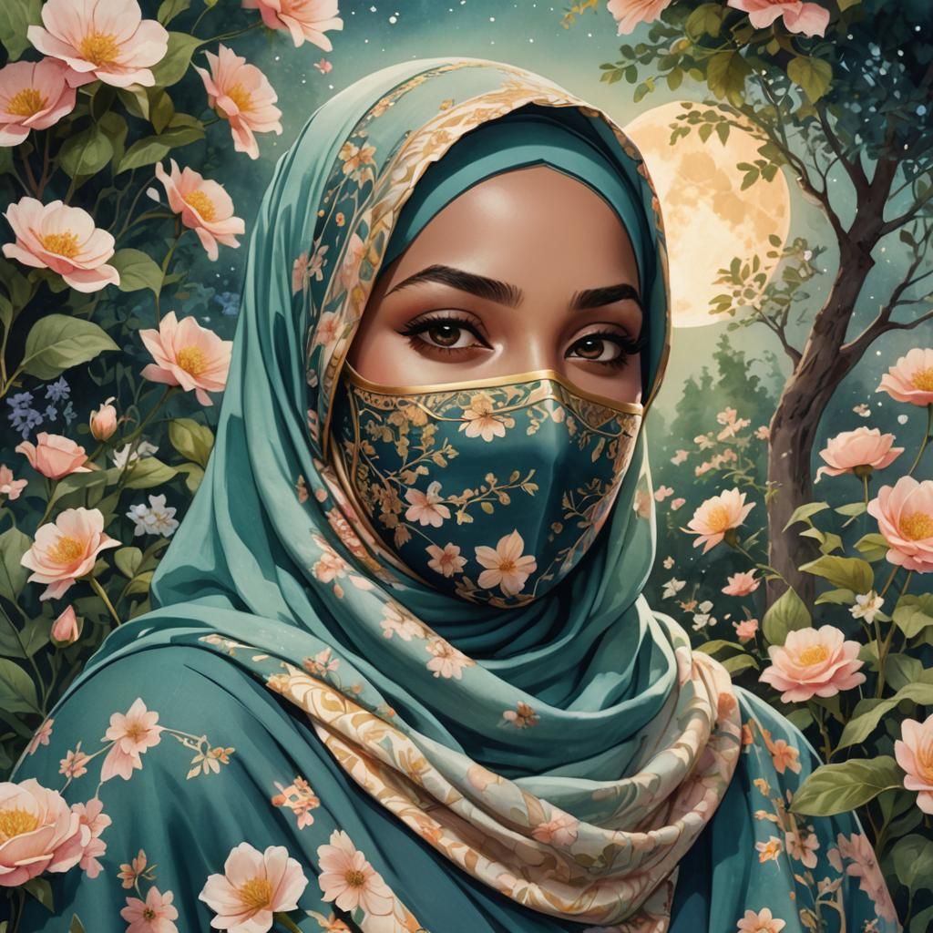 Victorian Hijabi in Mystic Garden, Comic Book Art