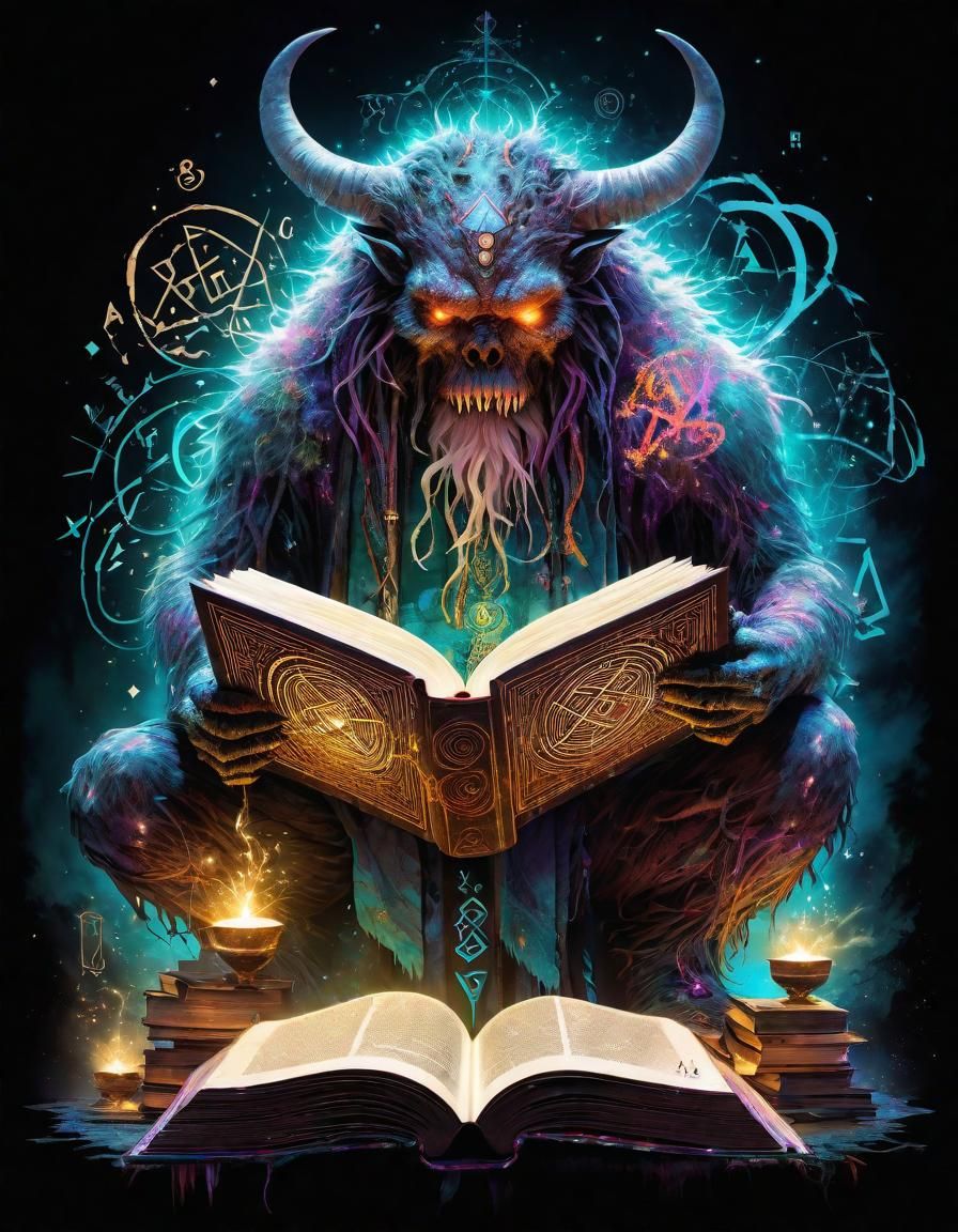 Monster Reads Magic Tome in Color Block Art