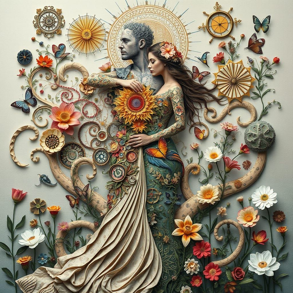 Dreamlike Mindscape: Paper Collage of Intertwined Figures