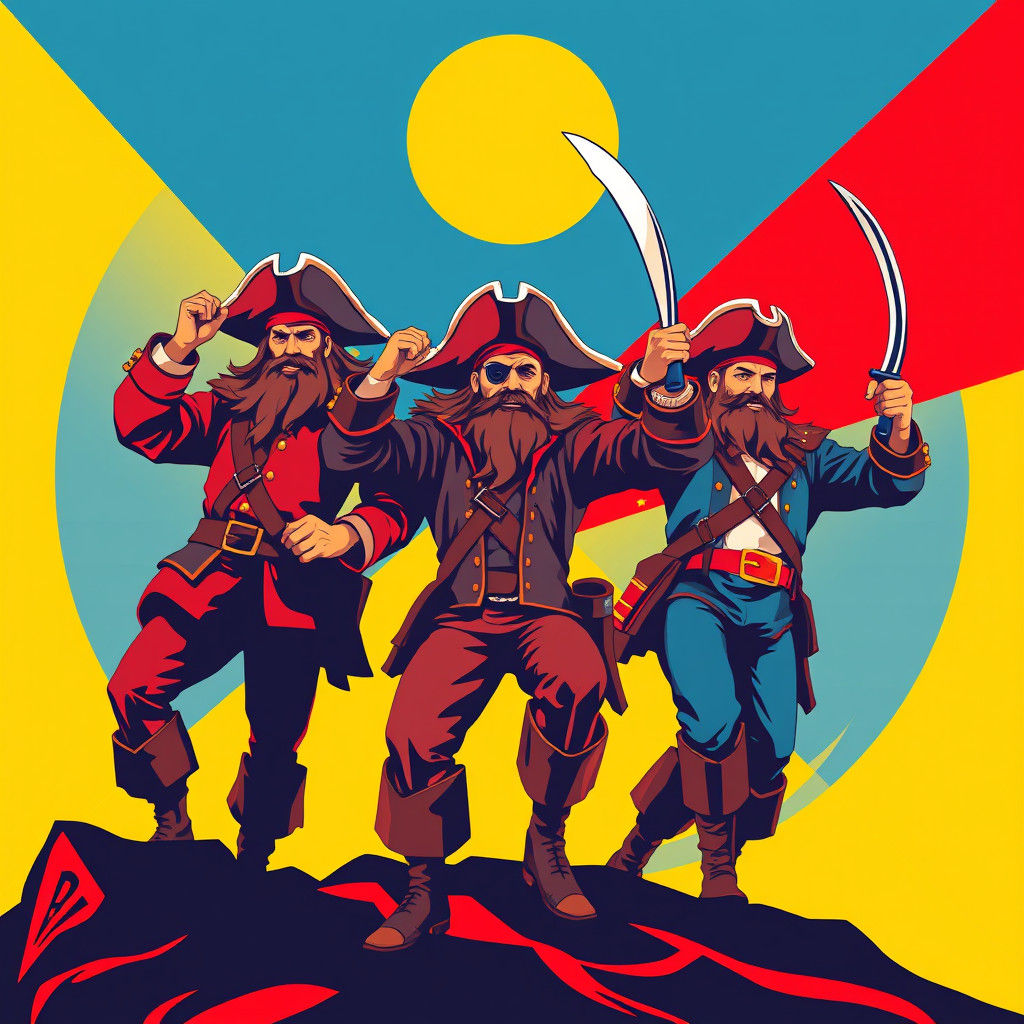 Vibrant Pirates in Pop Art Geometric Scene