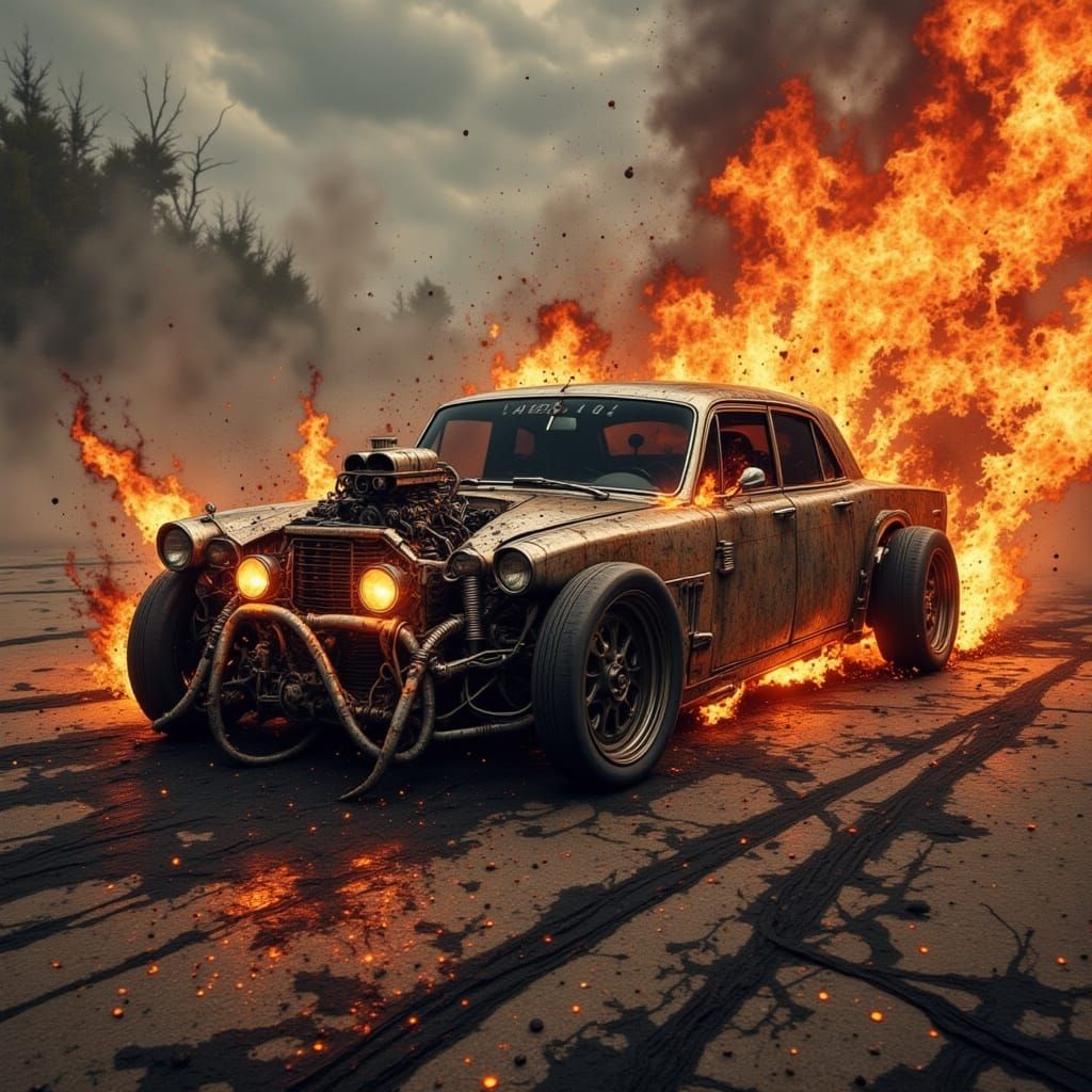 Intense Cuda Car Burning Tires with Forceful Power