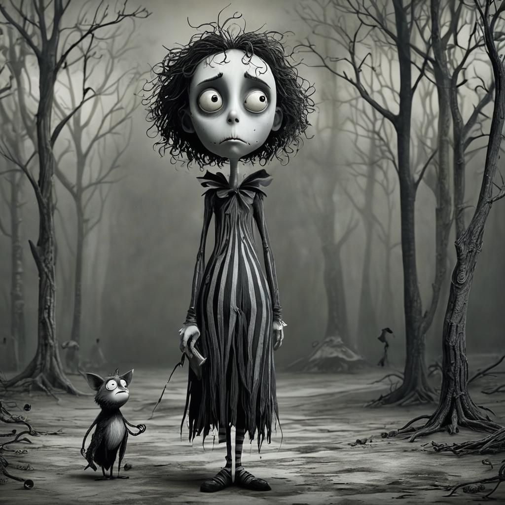 Gothic Storybook Scene in Tim Burton Style