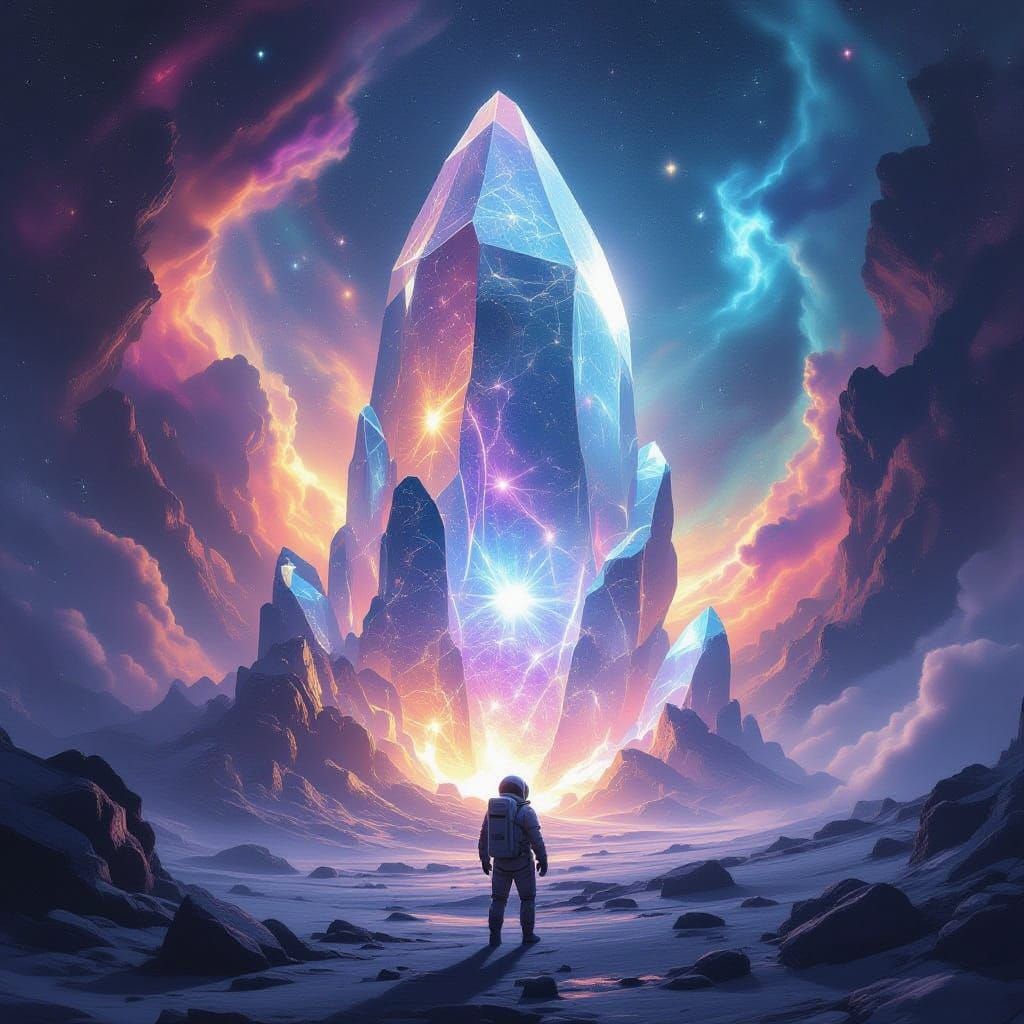 Astronaut and Pulsing Crystalline Alien Structure in Deep Sp...