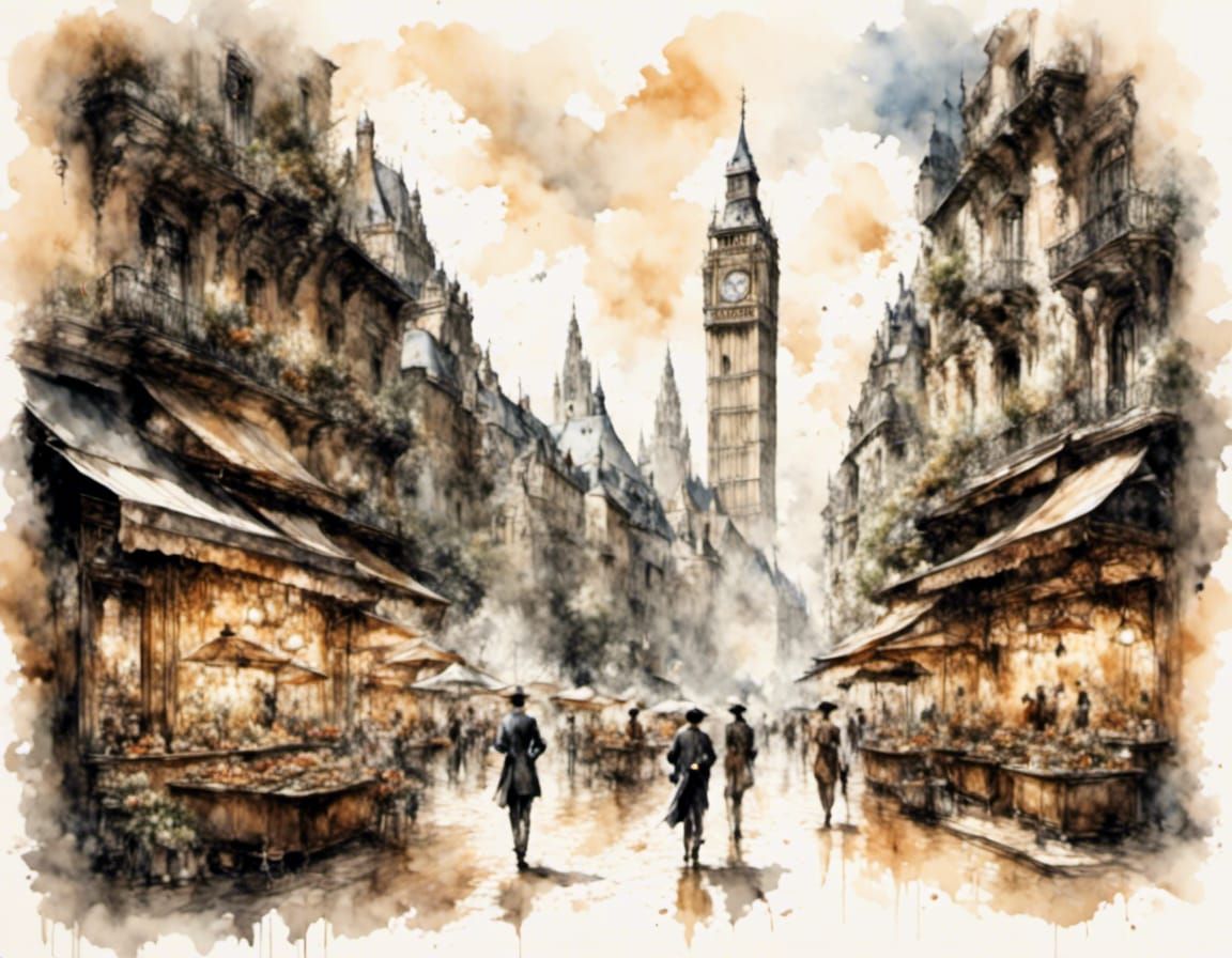 Neo-Expressionist Watercolor Cityscape Sketch