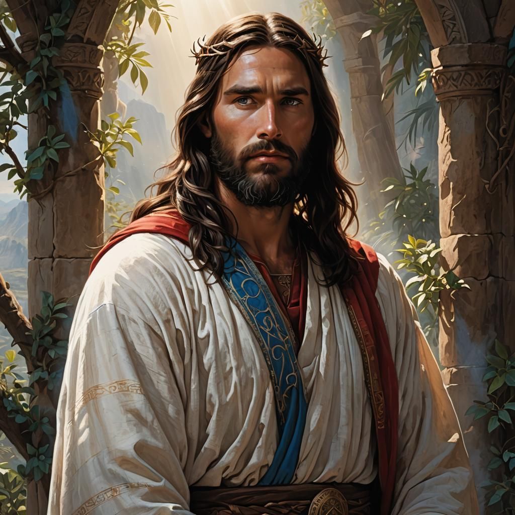 Hyperrealistic Jesus Christ Portrait in Paradise