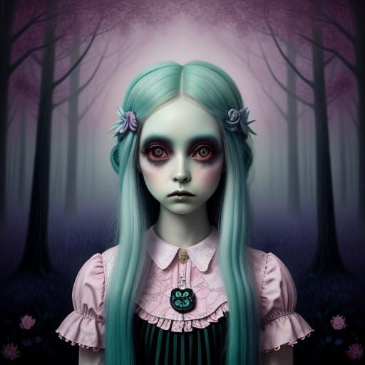 Gothic Pastel Goddess in Mystical Forest