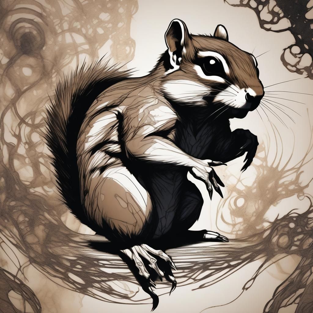 Dark Fantasy Chipmunk in Japanese Ink Art