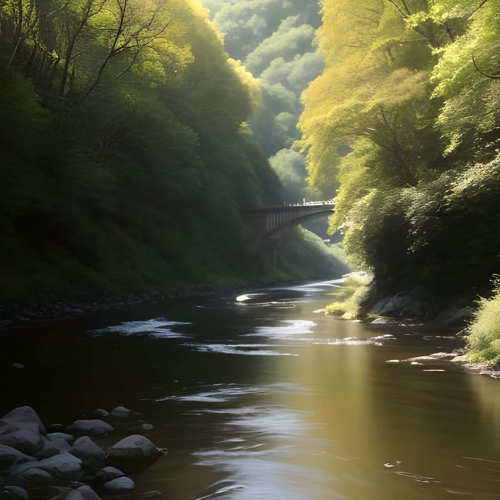 Watersmeet Bridge: Serene Convergence of Two Rivers in Woodl...