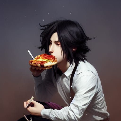 Aizawa shouta, pretty, eating a deep dish pizza, photorealistic hd 4k