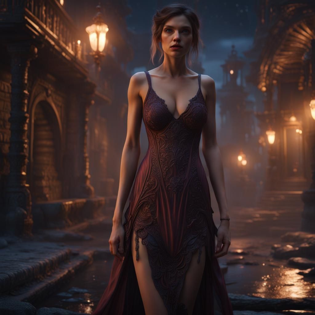 Short Slip Gown at Night: Fantasy Concept Art