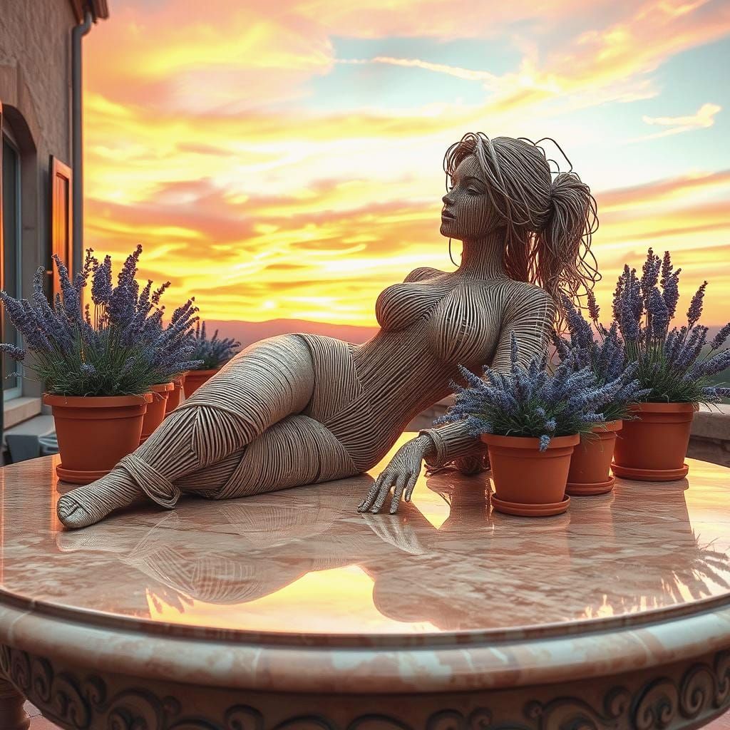 Surreal Mikado Sculpture on Mediterranean Terrace